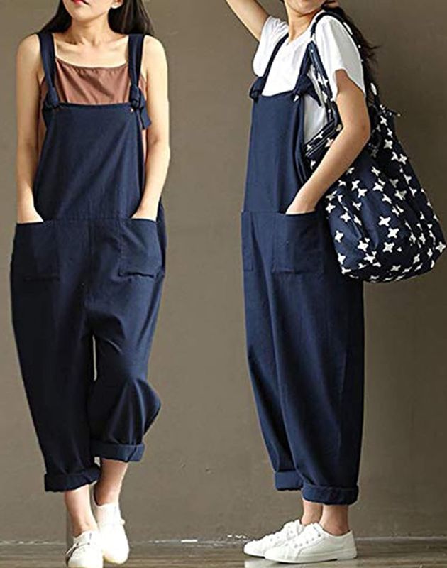 Photo 2 of Aedvoouer Women's Jumpsuits Overalls Plus Size Wide Leg Loose Cotton Linen Baggy Bib Pants
