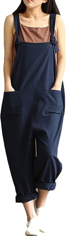 Photo 1 of Aedvoouer Women's Jumpsuits Overalls Plus Size Wide Leg Loose Cotton Linen Baggy Bib Pants
