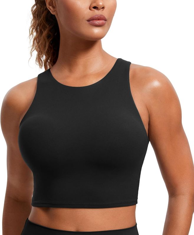 Photo 1 of CRZ YOGA Butterluxe Racerback High Neck Longline Sports Bras for Women - Padded Workout Crop Tank Tops with Built in Bra
