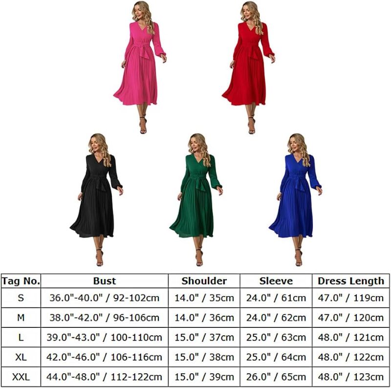 Photo 2 of ODIZLI Women's Pleated A-line Dress Casual Maxi Dress Long Sleeve V Neck Party Wedding Guest Long Dresses
