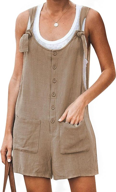 Photo 1 of Yeokou Women's Casual Summer Cotton Linen Rompers Overalls Jumpsuit Shorts

