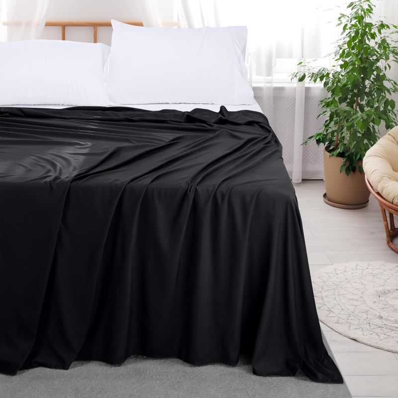 Photo 2 of Utopia Bedding Flat Sheet - Soft Brushed Microfiber Fabric - Shrinkage & Fade Resistant Top Sheet - Easy Care - 1 Flat Sheet Only  (Queen, Black)
