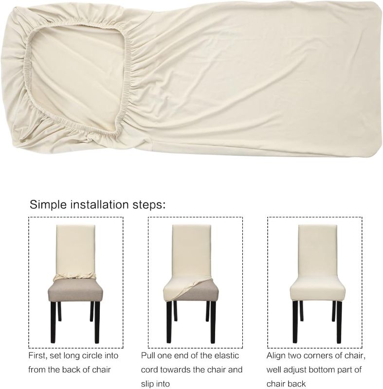 Photo 2 of YISUN Stretch Dining Chair Covers, Spandex Jacquard Removable Washable Dining Chair Protect Cover Seat Slipcover for Hotel, Dining Room, Ceremony, Banquet Wedding Party (Tan, 4 PCS)
