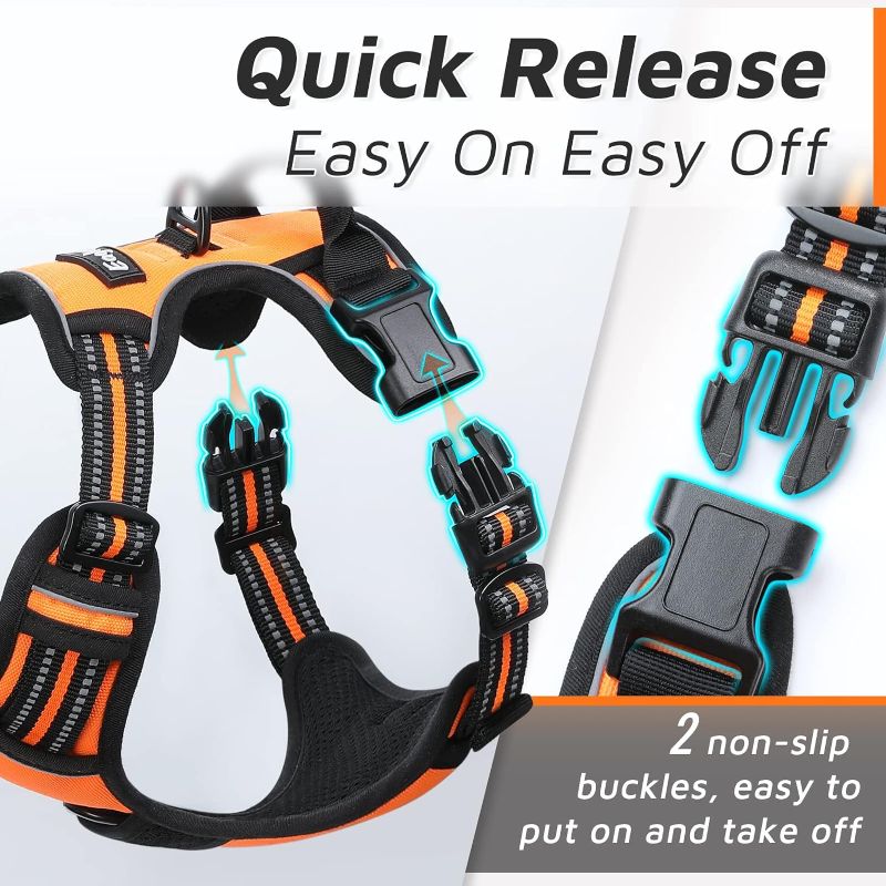 Photo 2 of Eagloo Dog Harness for Large Dogs, No Pull Service Vest with Reflective Strips and Control Handle, Adjustable and Comfortable for Easy Walking, No Choke Pet Harness with 2 Metal Rings, Orange, L
