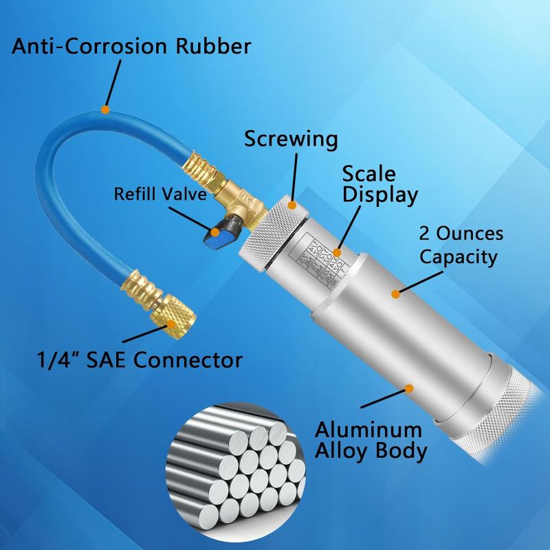 Photo 2 of Boltigen AC Oil Dye Injector Kit, A/C Oil and Dye Injector Tools with R134a R1234YF Adjustable Quick Couplers, R410 Mini Split Adapter, Oil Checkers for R134A R1234YF R410A Refrigerant System
