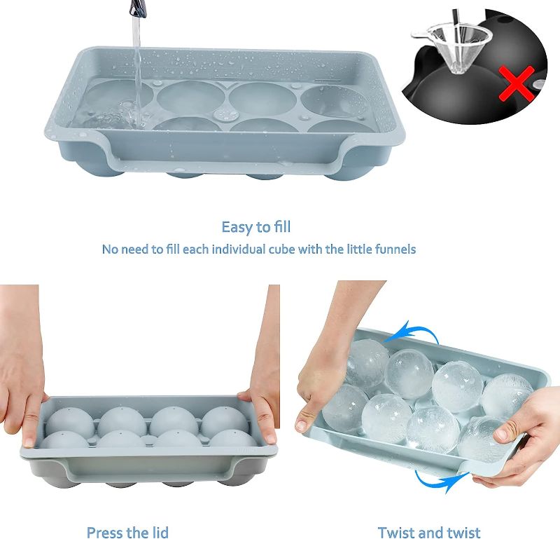 Photo 2 of WIBIMEN Large Ice Cube Tray, 2.5 INCH Whiskey Ice Mold, 2 Pack Sphere Ice Cube Mold with Bin&Tong, Leak-free Round Ice Cube Mold, Easy Fill & Release Ice Ball Maker for Whiskey Cocktails Bourbon(Blue)
