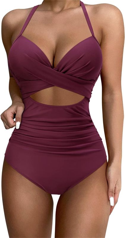 Photo 1 of SUUKSESS Women Wrap Cut Out One Piece Swimsuit High Waisted Monokini Bathing Suit
