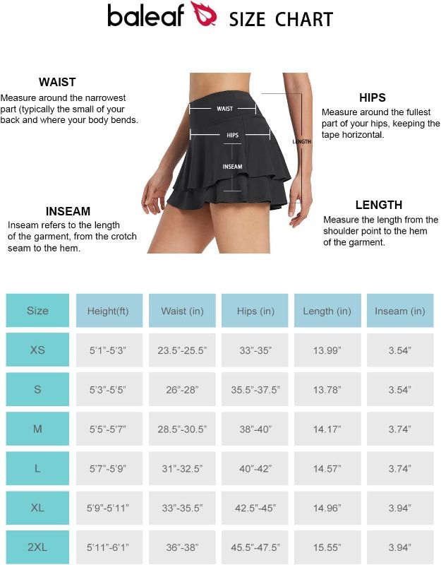 Photo 2 of BALEAF Women's Pleated Tennis Skirts Layered Ruffle Mini Skirts with Shorts for Running Workout

