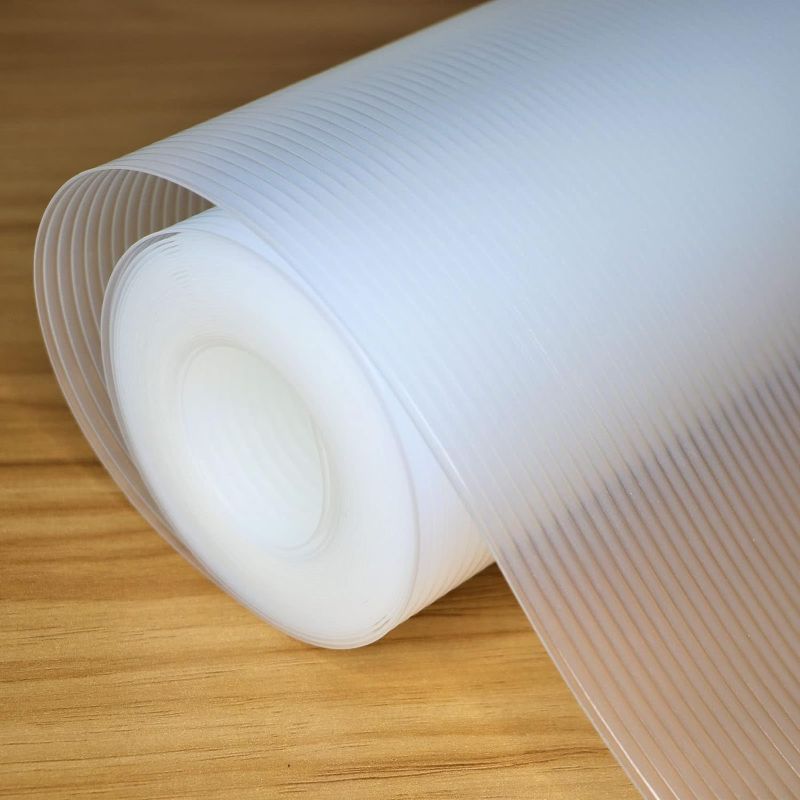 Photo 1 of Hersvin Shelf Liners 12 in x 20 ft EVA Drawer Mats, Non-Adhesive Cupboard Protector, Kitchen Cabinet Lining Fridge Liner (Clear Stripe, 30.5x610cm)
