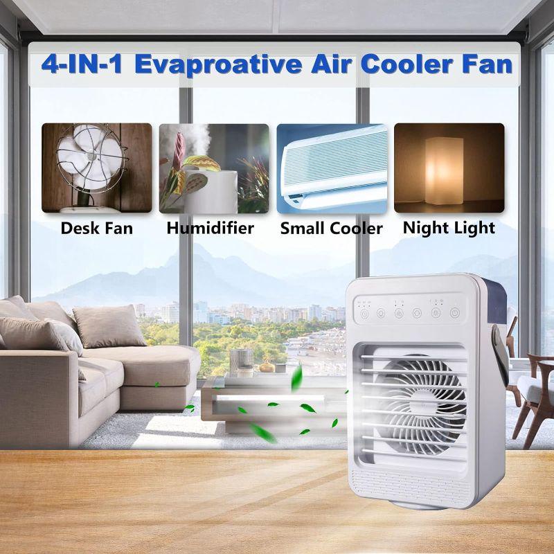 Photo 2 of Portable Air Conditioners Cooler, 4IN1 Portable AC mini Fan, 120°Oscillating Evaporative Personal Air Cooler with 4 Speeds, LED Light,2 Humidify,2/4/6H Timer,Low Noise,Desktop Office, Home, Bedroom
