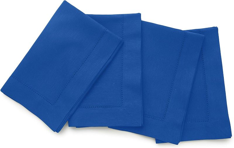 Photo 1 of Solino Home Cotton Linen Napkins Set of 4 – 20 x 20 Inch Cloth Napkins, Hemstitch Dinner Napkins Blue – Washable Fabric Napkins for Spring, Easter
