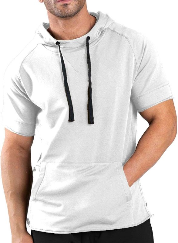 Photo 1 of COOFANDY Men's Short Sleeve Hoodie Workout Gym Sweatshirt Muscle Fit Fashion Athletic Hoodies Pullover Cotton Hooded T-Shirts
