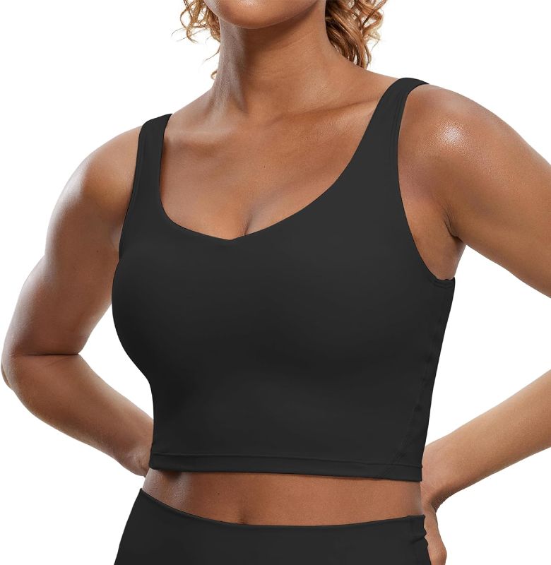 Photo 1 of CRZ YOGA Butterluxe Womens V Neck Longline Sports Bra - Padded Workout Crop Tank Top with Built in Bra
