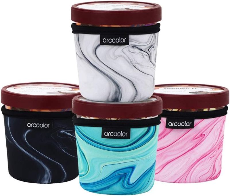 Photo 1 of Arcoolor 4 Pack Pint Size Ice Cream Sleeves Cozy Neoprene Cover with Spoon Holder (Marble)
