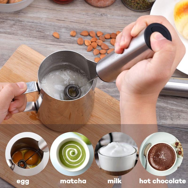 Photo 2 of Rechargeable Milk Frother Battery Operated,2-Speed Portable Travel Frother,Electric Milk Foamer Coffee Frother for Latte, Cappuccino, Hot Chocolate Drink Mixer with Double Mini Whisks and USB Cable
