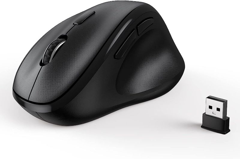 Photo 1 of Ergonomic Wireless Mouse with USB Receiver for PC Computer, Laptop and Desktop, Ergo Mouse Vertical with Silent Clicks Long Battery Life, Up to 1600 DPI & 1 AA Battery Powered (Not Included), Black

