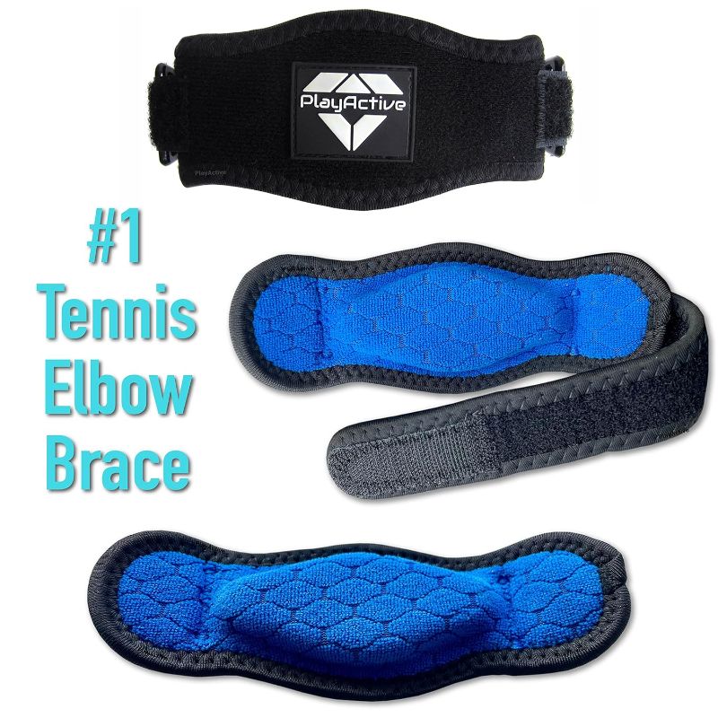Photo 2 of Tennis Elbow Brace (2+2 Pack) for Tendonitis - Best Tennis & Golfer's Elbow Strap Band with Compression Pad - Relieves Forearm Pain - Includes Two Elbow Support Braces, Two Extra Straps & E-Guide
