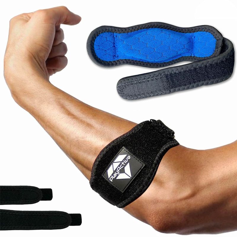 Photo 1 of Tennis Elbow Brace (2+2 Pack) for Tendonitis - Best Tennis & Golfer's Elbow Strap Band with Compression Pad - Relieves Forearm Pain - Includes Two Elbow Support Braces, Two Extra Straps & E-Guide
