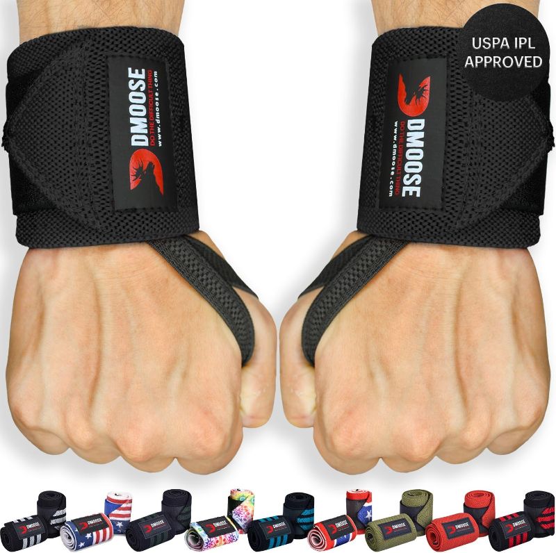 Photo 1 of DMoose Fitness Wrist Wraps (IPL Approved) Avoid Injury & Maximize Grip with Thumb Loop, 18" or 12" Gym Wrist Wraps Pair, Wrist Wraps for Weightlifting Men, Wrist Brace for Working Out & Wrist Support
