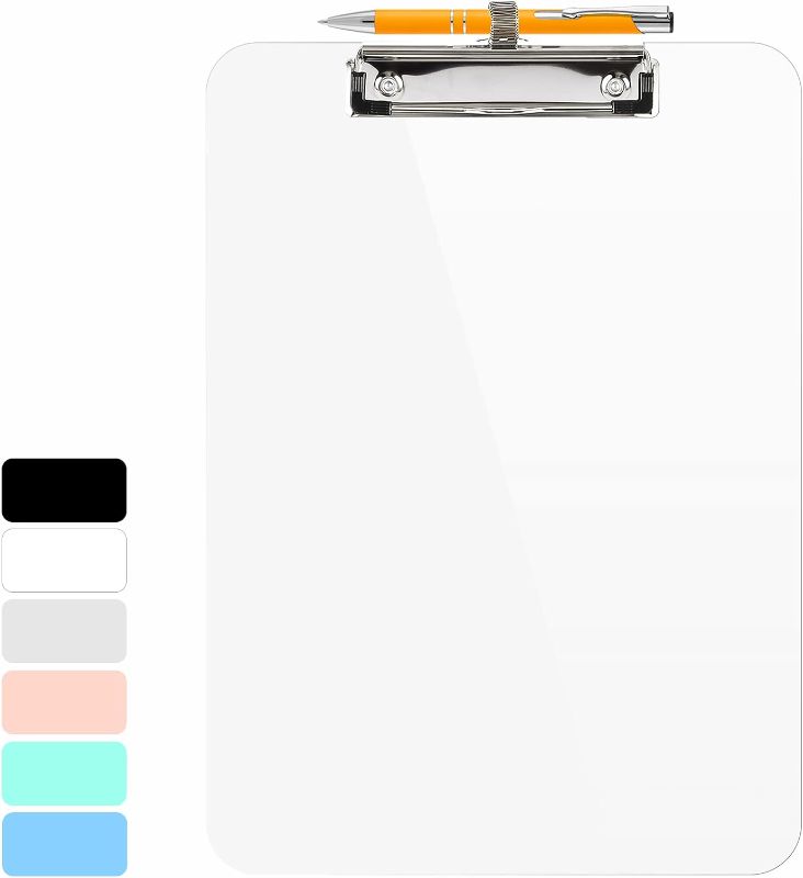 Photo 1 of Sooez Plastic Clipboard with Pen Holder, [10% Thicker] Clip Boards 8.5x11 with Low Profile Clip, Cute Hanging Clipboard, Standard Letter Size A4 for Women Kid Teacher, Office & School Supplies, Clear
