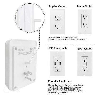 Photo 2 of POWRUI Surge Protector, USB Wall Charger with 2 USB Charging Ports(Smart 2.4A Total), 6-Outlet Extender and Top Phone Holder for Your Cell Phone, White, ETL Listed
