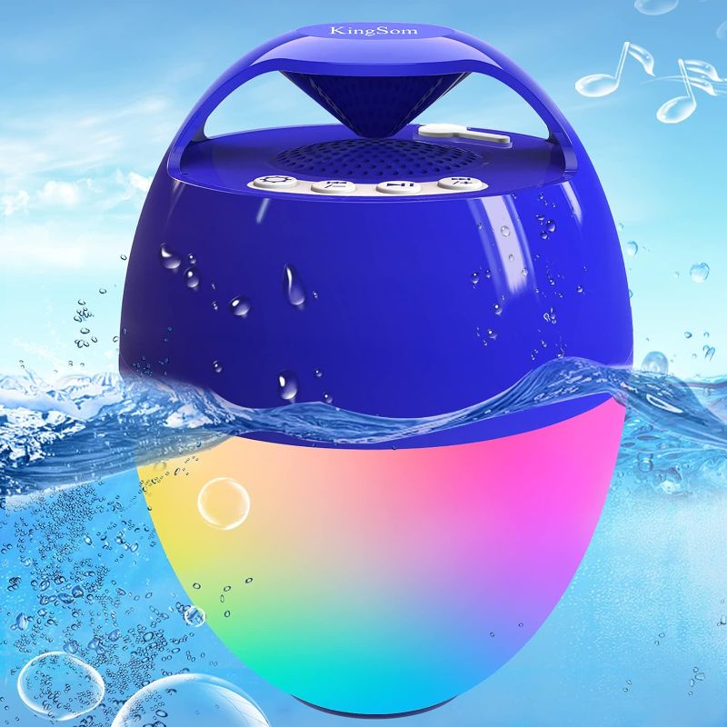 Photo 1 of Portable Bluetooth Pool Speaker,Hot Tub Speaker with Colorful Lights,IP68 Waterproof Floating Speaker,360° Surround Stereo Sound,85ft Bluetooth Range,Hands-Free Wireless Speakers for Shower Spa Home
