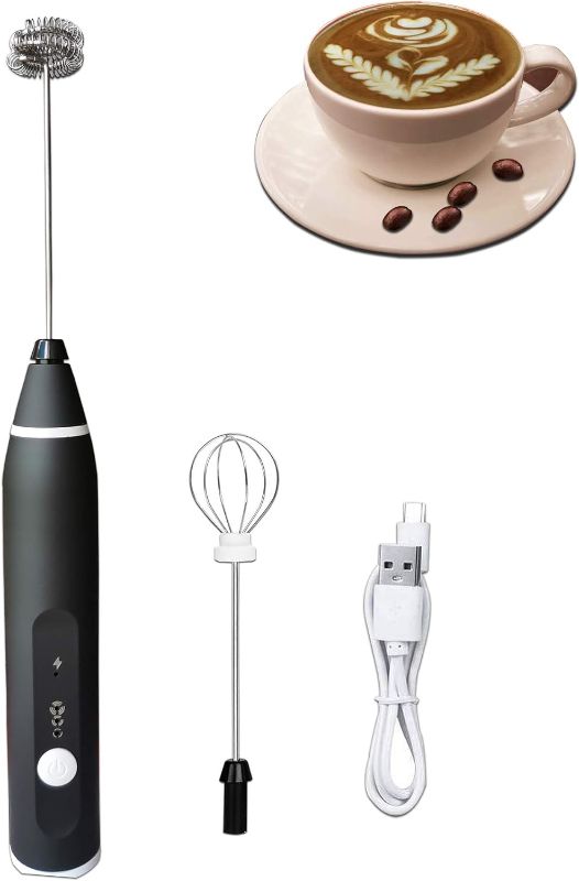 Photo 1 of USB Rechargeable Milk Frother Handheld Multi-functional Electric Foam Maker with 2 Stainless Whisks,3-Speed Adjustable Mini Milk Foamer for Blending Bulletproof Coffee, Latte, Cappuccino Hot Chocolate
