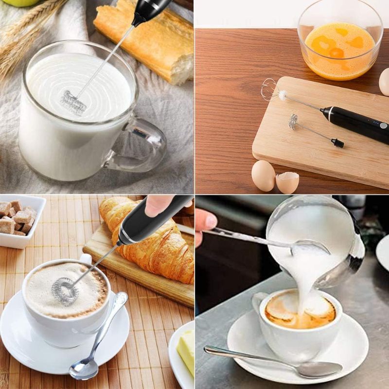 Photo 2 of USB Rechargeable Milk Frother Handheld Multi-functional Electric Foam Maker with 2 Stainless Whisks,3-Speed Adjustable Mini Milk Foamer for Blending Bulletproof Coffee, Latte, Cappuccino Hot Chocolate
