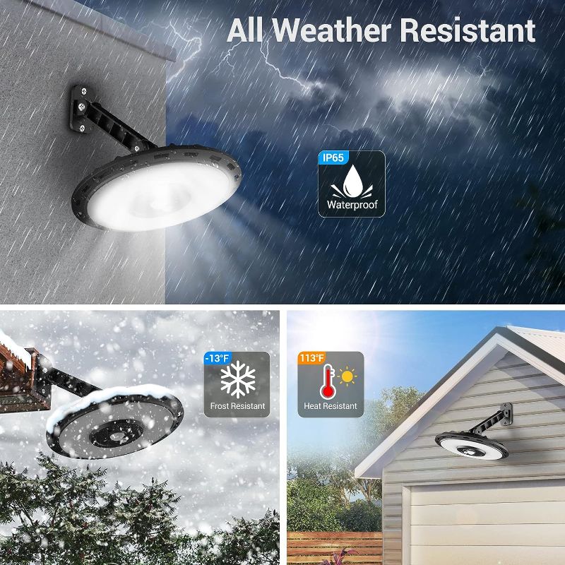 Photo 2 of ropelux Solar Lights Indoor Outdoor, 3000LM Dimmable 5 Modes (2 for All Day Lighting) Motion Sensor Solar Shed Light with Remote IP65 Waterproof for Barn Gazebo Yard Garage Patio Security Lighting
