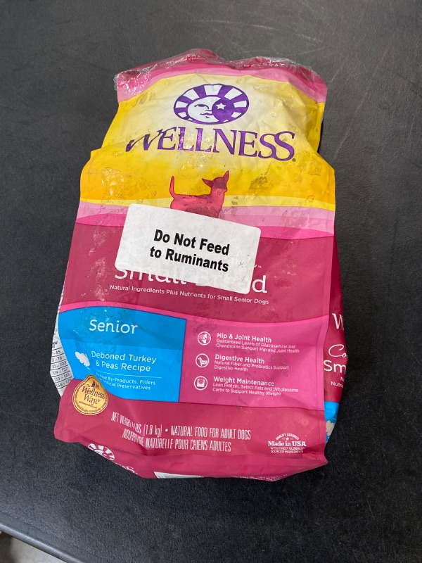 Photo 3 of Wellness Complete Health Small Breed Dry Dog Food with Grains, Natural Ingredients, Made in USA with Real Turkey, For Dogs Up to 25 lbs. (Senior, Turkey & Peas, 4-Pound Bag)
