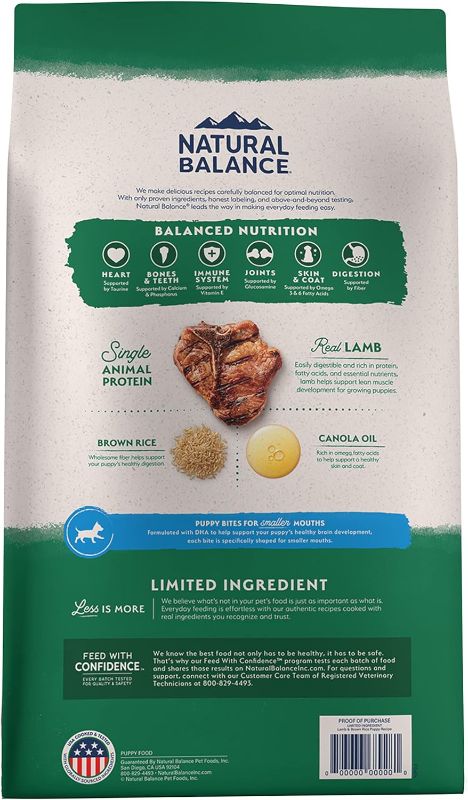 Photo 2 of Natural Balance Limited Ingredient Puppy Dry Dog Food with Healthy Grains, Lamb & Brown Rice Recipe, 24 Pound (Pack of 1)
