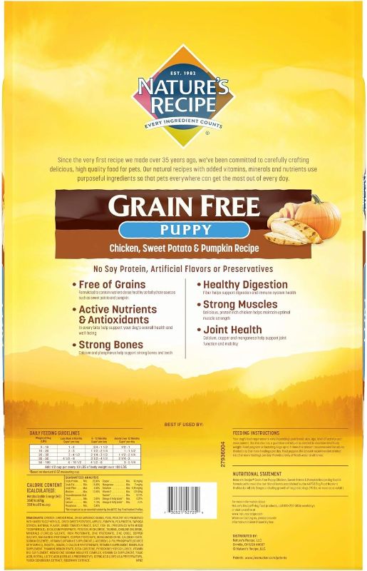 Photo 2 of Nature’s Recipe Grain Free Chicken, Sweet Potato & Pumpkin Recipe, Dry Puppy Food, 12 Pounds (Packaging May Vary)
