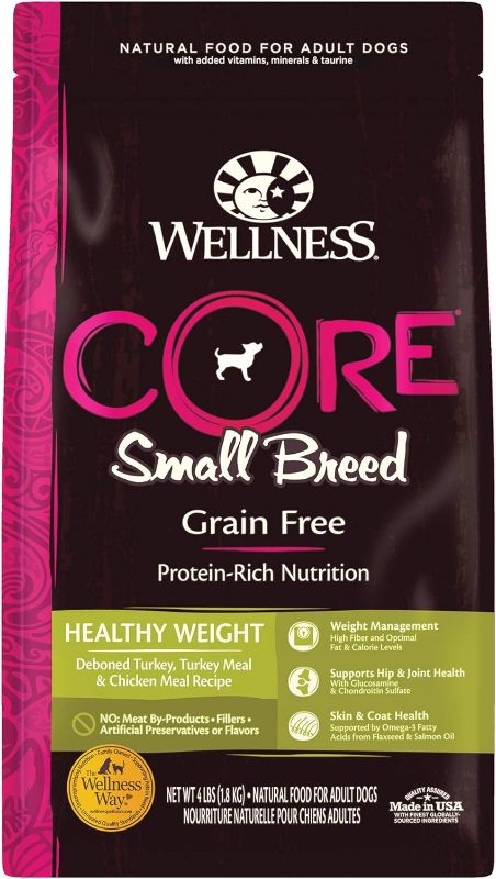 Photo 1 of Wellness Natural Pet Food CORE Natural Grain Free Dry Dog Food, Small Breed Healthy Weight, 4-Pound Bag
