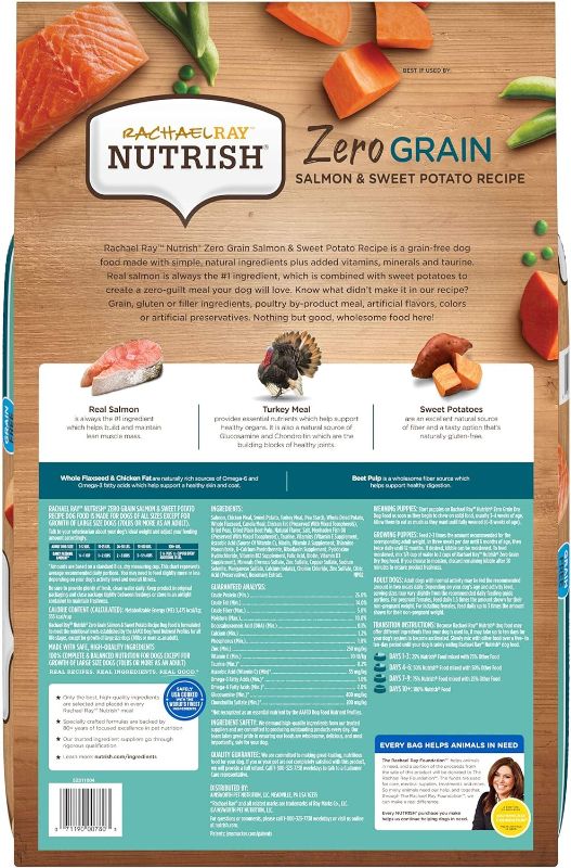 Photo 1 of Rachael Ray Nutrish Zero Grain Dry Dog Food, Salmon & Sweet Potato Recipe, 23 Pounds
