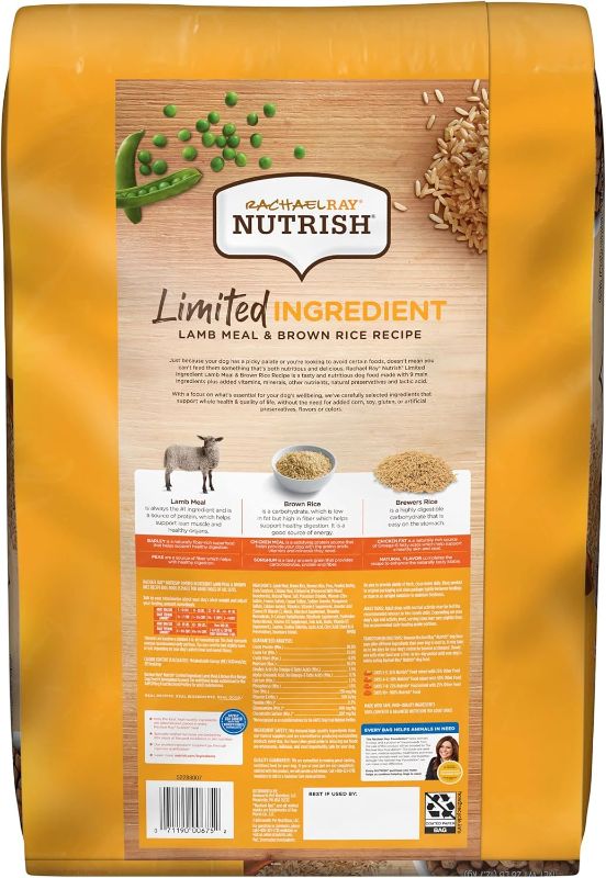 Photo 2 of Rachael Ray Nutrish Limited Ingredient Dog Food, Lamb Meal & Brown Rice Recipe, 28 lb. Bag
