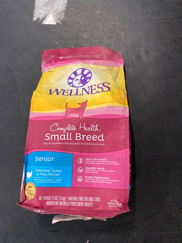 Photo 3 of Wellness Complete Health Small Breed Dry Dog Food with Grains, Natural Ingredients, Made in USA with Real Turkey, For Dogs Up to 25 lbs. (Senior, Turkey & Peas, 4-Pound Bag)
