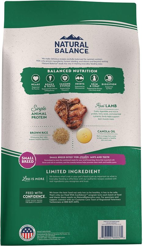 Photo 2 of Natural Balance Limited Ingredient Small-Breed Adult Dry Dog Food with Healthy Grains, Lamb & Brown Rice Recipe, 4 Pound (Pack of 1)
