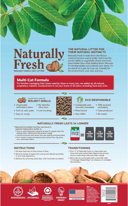 Photo 2 of Naturally Fresh Cat Litter - Walnut-Based Quick-Clumping Kitty Litter, Unscented, Multi Cat, 26 lb
