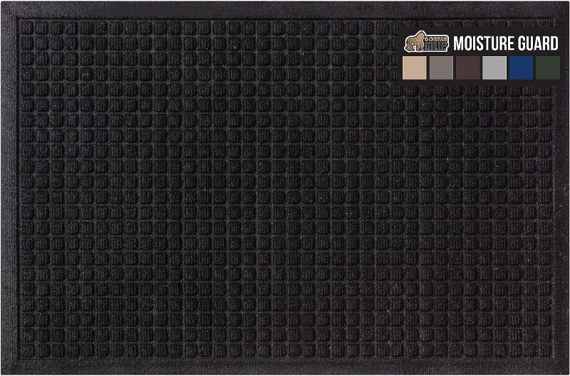 Photo 1 of Gorilla Grip 100% Waterproof Ultra Absorbent Moisture Guard Doormat, Absorbs Up to 5.7 Cups of Water, Stain and Fade Resistant, Spiked Rubber Backing, All Weather Door Mat Captures Dirt, 35x23, Black
