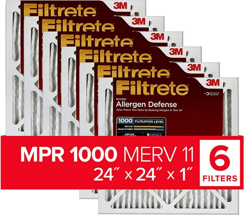 Photo 1 of Filtrete 24x24x1 Air Filter MPR 1000 MERV 11, Allergen Defense, 6-Pack (exact dimensions 23.81x23.81x0.81)
