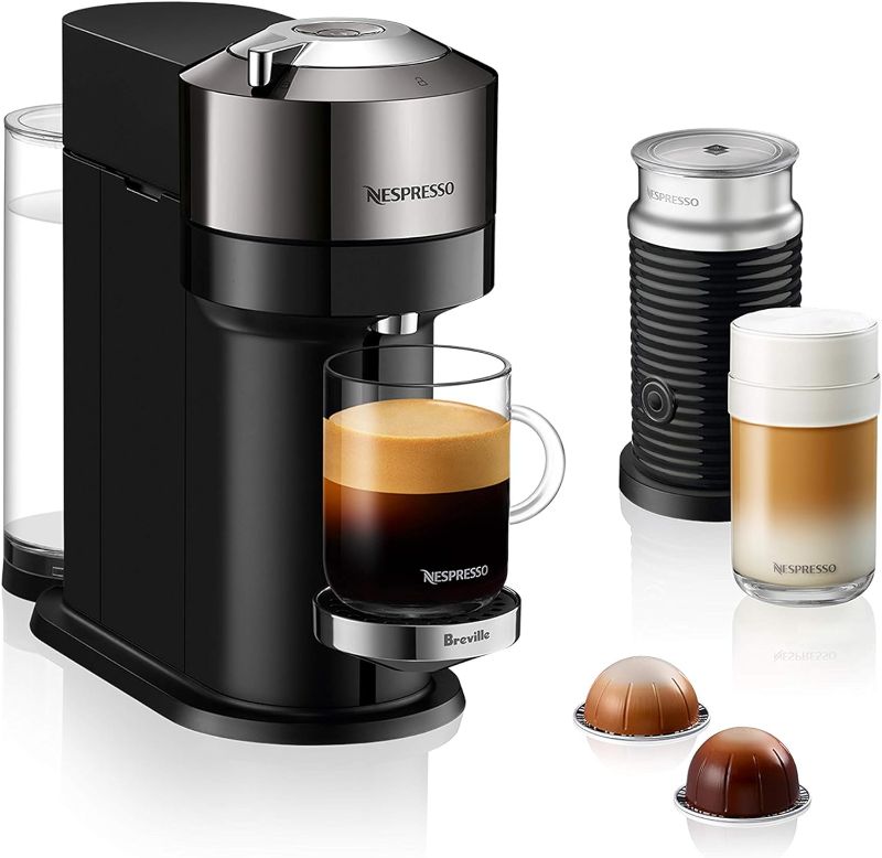 Photo 1 of Nespresso Vertuo Next Deluxe Coffee and Espresso Maker, Pure Chrome with Aeroccino Milk Frother,1.1 liter, Black,Dark Chrome
