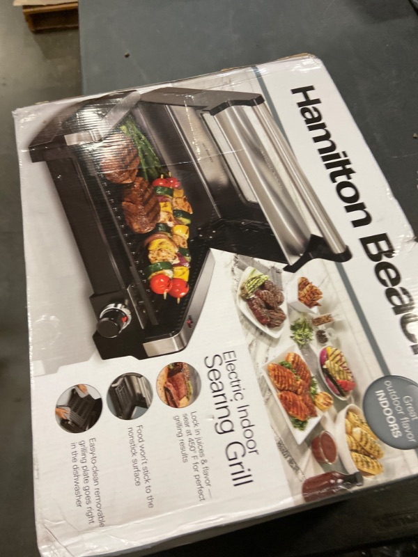 Photo 3 of Hamilton Beach Electric Indoor Searing Grill with Viewing Window & Adjustable Temperature Control to 450F, 118 sq. in. Surface Serves 6, Removable Nonstick Grate, Stainless Steel
