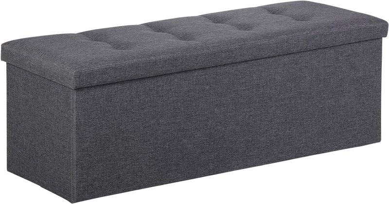 Photo 1 of SUPER DEAL Folding Storage Ottoman Bench, 43 Inches Footrest with Padded Seat Large Box Storage Chest for Bedroom Living Room Entryway, 660 lbs Capacity 15" x 43" x 15" Dark Gray
