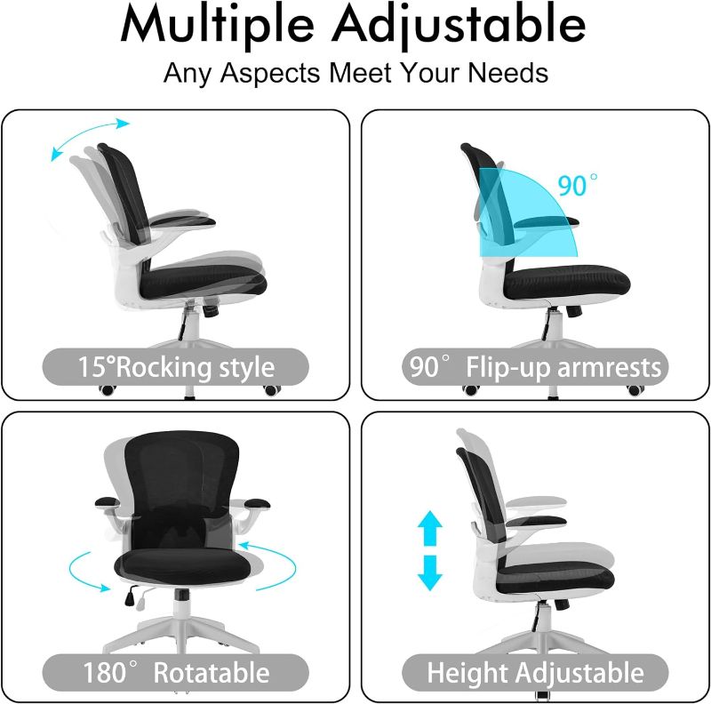 Photo 2 of Apusen Ergonomic Office Chairs with Adjustable Lumbar Support,Mesh Desk Chair with Adjustable Arms and Wheels,Computer Desk Chair for Home Office Essentials?No Headrests,White?
