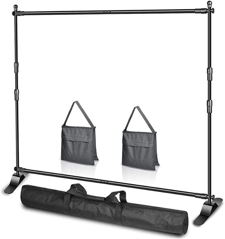 Photo 1 of EMART 10 x 8ft (W X H) Photo Backdrop Banner Stand - Adjustable Telescopic Tube Trade Show Display Stand, Step and Repeat Frame Stand for Professional Photography Booth Background Stand Kit
