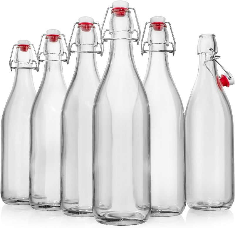 Photo 1 of WILLDAN Giara Glass Bottle with Stopper Caps, Set of 6-33.75 Oz Swing Top Glass Bottles for Beverages, Oils, Kombucha, Kefir, Vinegar, Leak Proof Lids
