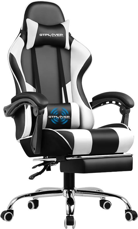 Photo 1 of GTPLAYER Gaming Chair, Computer Chair with Footrest and Lumbar Support, Height Adjustable Game Chair with 360°-Swivel Seat and Headrest and for Office or Gaming (White)
