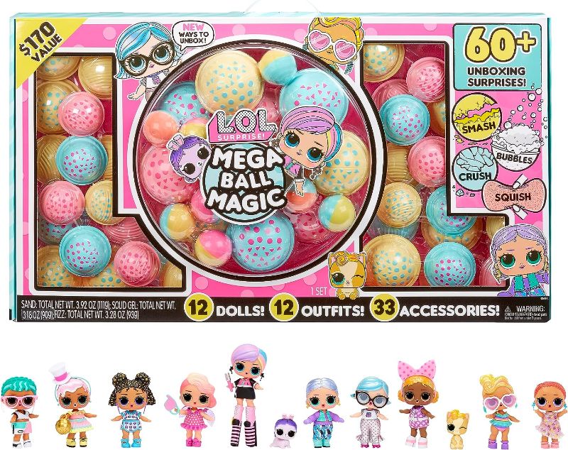 Photo 1 of L.O.L. Surprise! Mega Ball Magic - 12 Collectible Dolls, 60+ Surprises, 170 Value, 4 Unboxing Experiences, Squish Sand, Bubbles, Gel Crush, Shell Smash, Fashions Limited Edition Gift,Girls 3+
