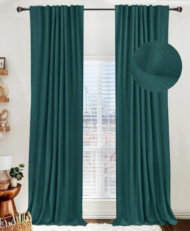 Photo 1 of 100% Blackout Shield Linen Blackout Curtains for Bedroom 96 Inches Long,Back Tab/Rod Pocket Living Room Drapes,Thermal Insulated Textured Blackout Curtains 2 Panels Set,50" W x 96" L,Hunter Green
