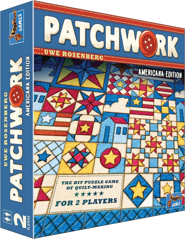 Photo 1 of Patchwork Americana Edition Board Game - A Two-Player Quilting Strategy Game by Uwe Rosenberg! Interactive Puzzle Game for Kids & Adults, Ages 8+, 2 Players, 30 Minute Playtime, Made by Lookout Games
